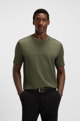 Grid-pattern T-shirt in mercerised cotton, Green