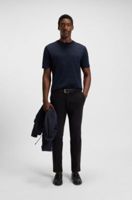 Grid-pattern T-shirt in mercerised cotton, Dark Blue