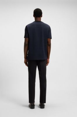 Grid-pattern T-shirt in mercerised cotton, Dark Blue
