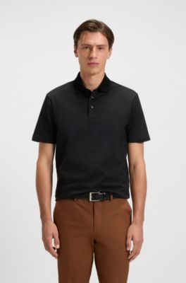 Polo de algod&oacute;n mercerizado con dise&ntilde;o de cuadr&iacute;cula, Negro