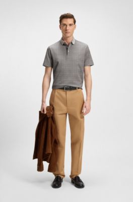 Grid-pattern polo shirt in mercerised cotton, White