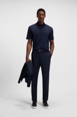 Polo de algod&oacute;n mercerizado con dise&ntilde;o de cuadr&iacute;cula, Azul oscuro