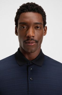 Grid-pattern polo shirt in mercerised cotton, Dark Blue