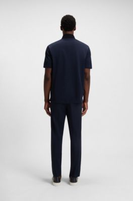 Polo de algod&oacute;n mercerizado con dise&ntilde;o de cuadr&iacute;cula, Azul oscuro