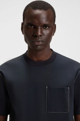 Pocket-detail T-shirt in a cotton blend, Dark Blue