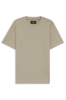 Regular-fit T-shirt in mercerised cotton and silk, Khaki