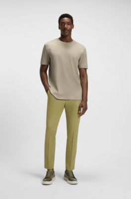 Camiseta regular fit de algod&oacute;n mercerizado y seda, Caqui