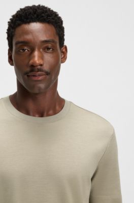 Camiseta regular fit de algod&oacute;n mercerizado y seda, Caqui