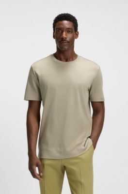 Regular-fit T-shirt in mercerised cotton and silk, Khaki
