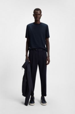 Regular-fit T-shirt in mercerised cotton and silk, Dark Blue