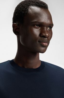 Regular-fit T-shirt in mercerised cotton and silk, Dark Blue