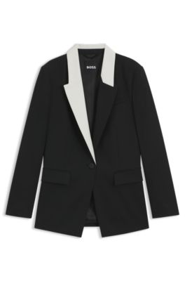 Relaxed-fit blazer with colour-blocked lapel, Black