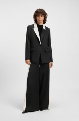 Blazer relaxed fit con solapas en bloques de color, Negro