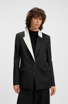 Blazer relaxed fit con solapas en bloques de color, Negro