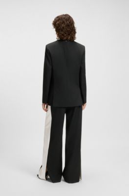 Relaxed-fit blazer with colour-blocked lapel, Black