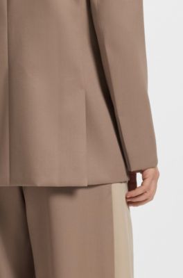 Relaxed-fit blazer with colour-blocked lapel, Light Brown