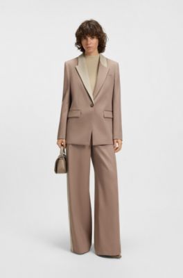 Pantalon Regular color block, Brun chin&eacute;