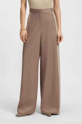 Pantalon Regular color block, Brun chin&eacute;