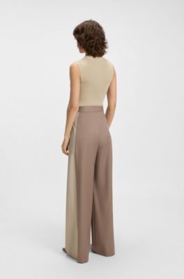 Regular-fit trousers with colour-blocking, Light Brown