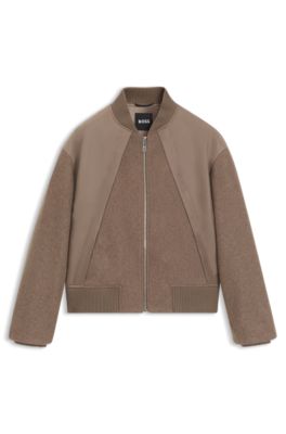 Bomber jacket in mixed fabrics, Brown