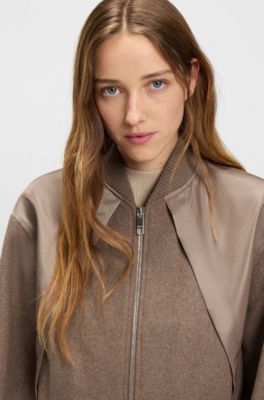 Bomber jacket in mixed fabrics, Brown