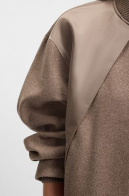 Chaqueta bomber en mezcla de tejidos, Marr&oacute;n