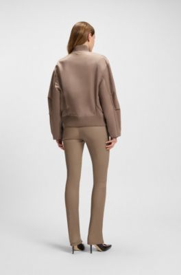 Bomber jacket in mixed fabrics, Brown