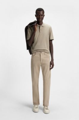 Polo regular fit de algod&oacute;n mercerizado y seda, Caqui