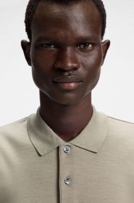 Polo regular fit de algod&oacute;n mercerizado y seda, Caqui