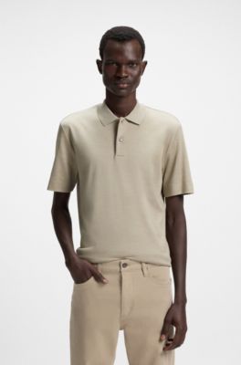 Polo regular fit de algod&oacute;n mercerizado y seda, Caqui