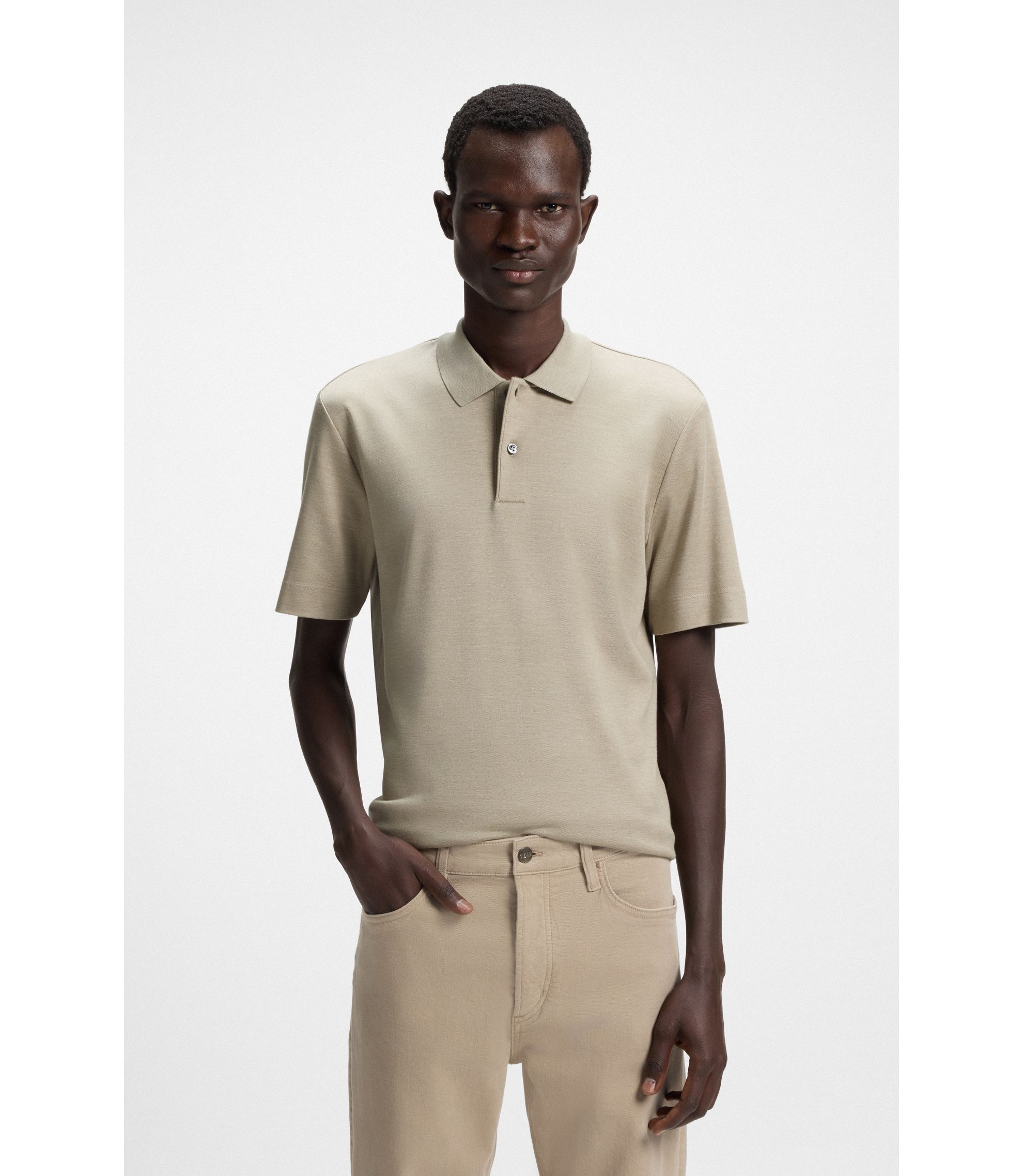 BOSS - Regular-fit polo shirt in mercerised cotton and silk - Khaki