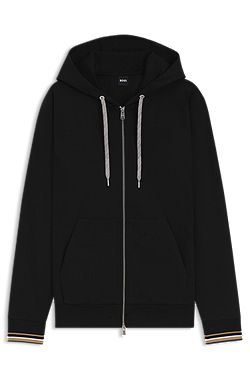 Sweat à capuche zippé en coton mélangé avec cordon de serrage à motif