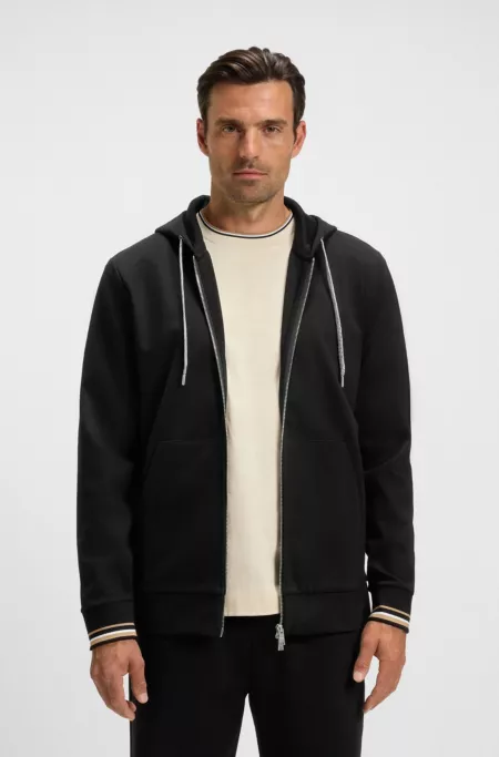 Patterned-drawcord zip-up hoodie in a cotton blend