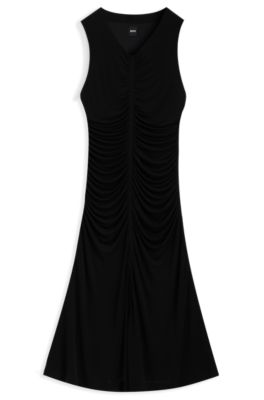Gathered-front dress in matte jersey, Black