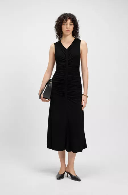 Gathered-front dress in matte jersey