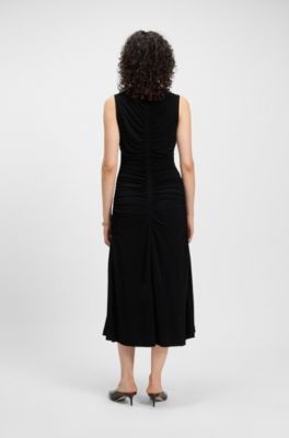 Gathered-front dress in matte jersey, Black