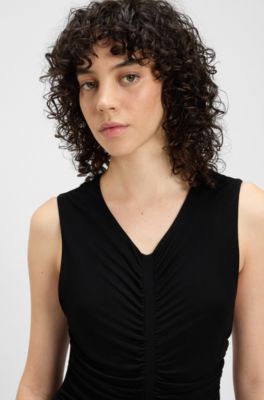 Gathered-front dress in matte jersey, Black