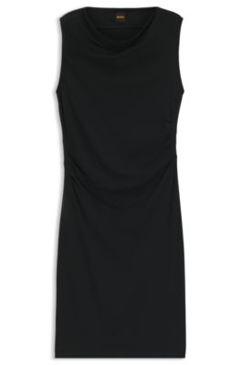 Vestido de algod&oacute;n con escote asim&eacute;trico, Negro