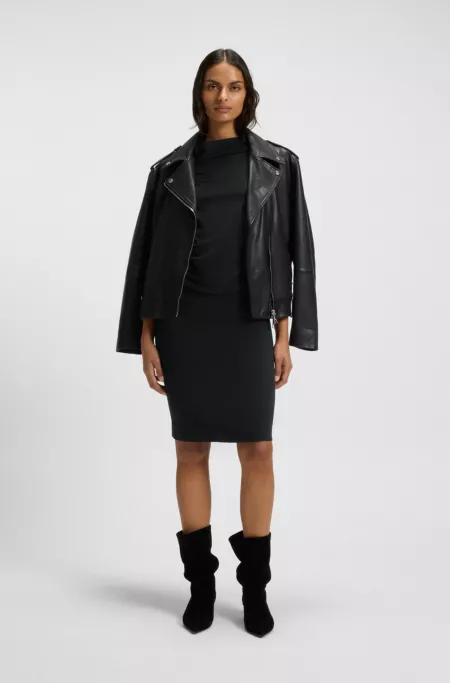 Asymmetric-neckline dress in a cotton blend