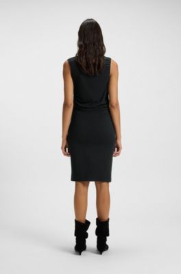 Vestido de algod&oacute;n con escote asim&eacute;trico, Negro