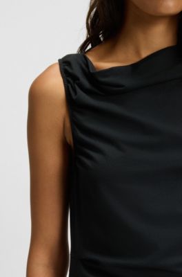 Asymmetric-neckline dress in a cotton blend, Black