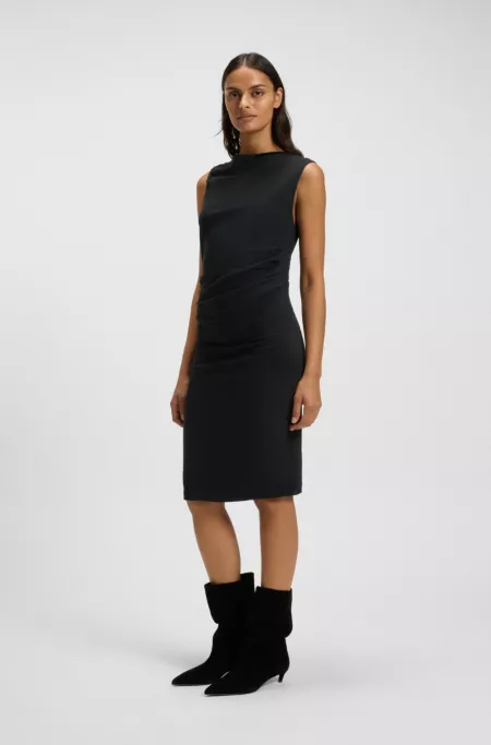 Asymmetric-neckline dress in a cotton blend