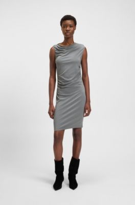 Vestido de algod&oacute;n con escote asim&eacute;trico, Gris
