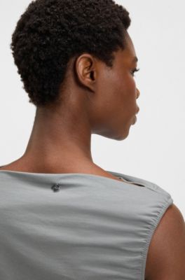 Asymmetric-neckline dress in a cotton blend, Grey