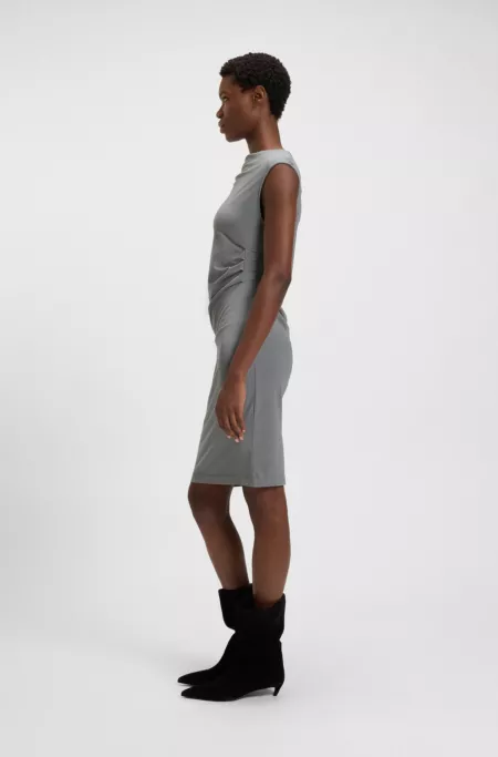 Asymmetric-neckline dress in a cotton blend