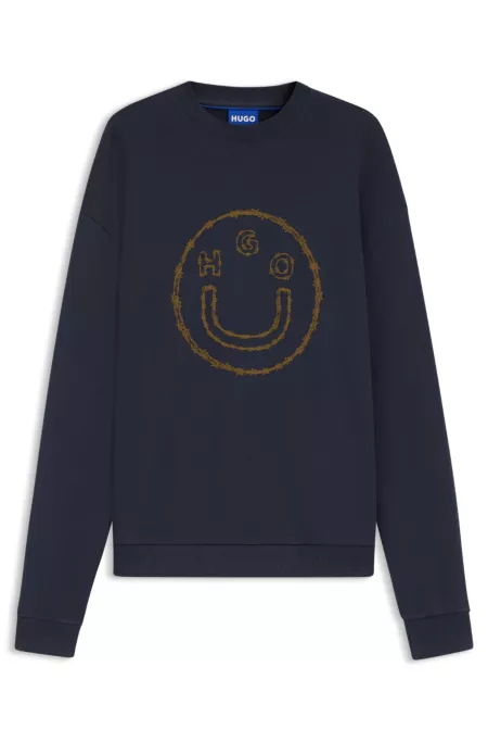 Cotton-terry sweatshirt with Happy HUGO print