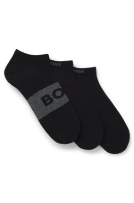 Paquete de tres pares de calcetines tobilleros en mezcla de algod&oacute;n, Negro