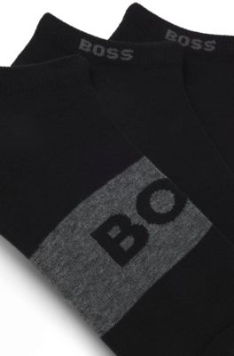 Lot de trois paires de chaussettes longueur cheville en coton m&eacute;lang&eacute;, Noir