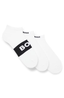 Lot de trois paires de chaussettes longueur cheville en coton m&eacute;lang&eacute;, Blanc