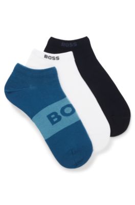 Paquete de tres pares de calcetines tobilleros en mezcla de algod&oacute;n, Azul